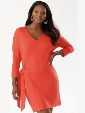 TOMMY BAHAMA French Terry Tie Waist Midi Dress Womens XL Poppy Red Soft Coastal